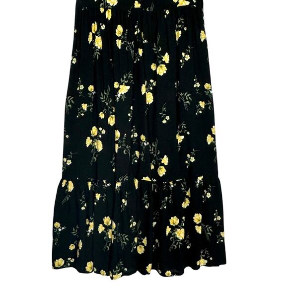 Old Navy Tiered Floral Maxi Dress M Black Pockets Prairie Dark Cottagecore Boho - Picture 7 of 15